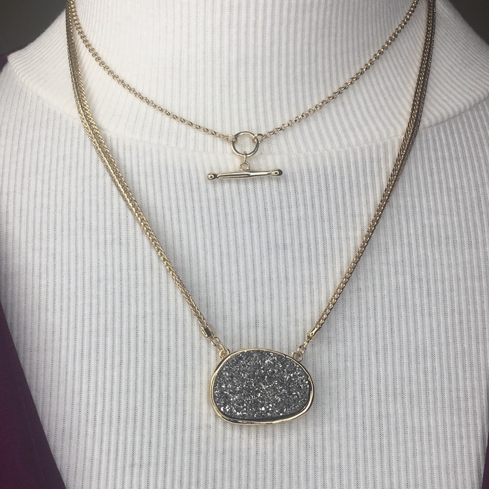 New Free people gray droozy necklace gold tone 18”